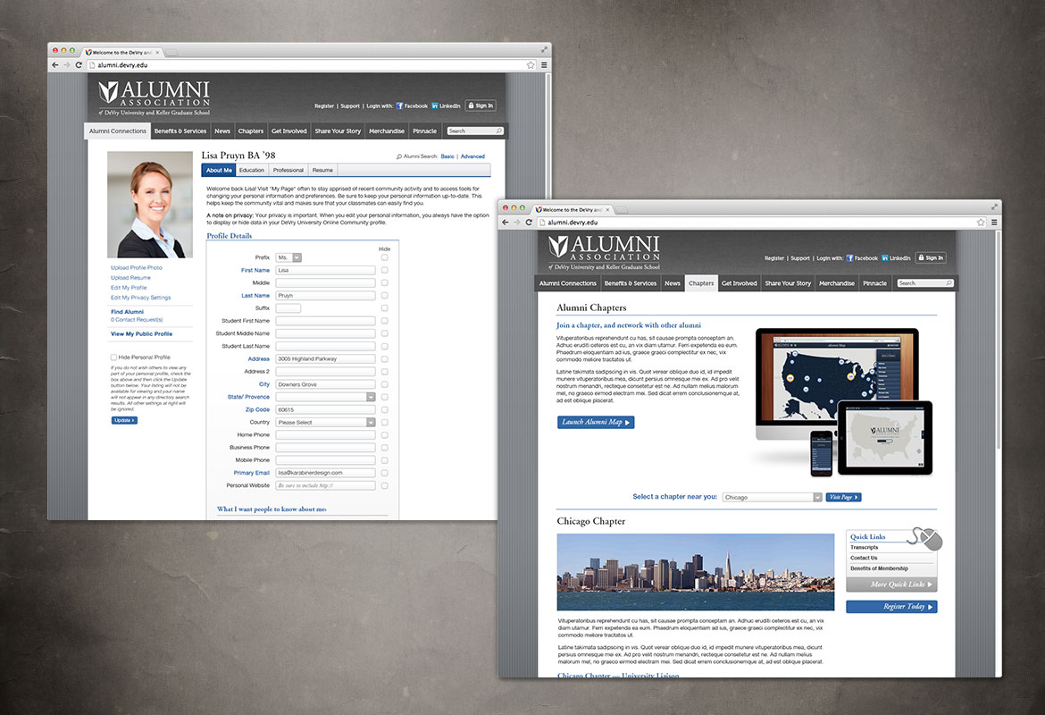 Devry Univesity Alumni Association Website Interior Pages